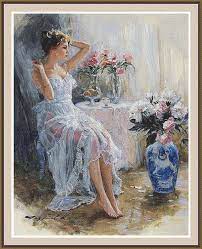 A pdf pattern with black and white symbols a pdf pattern with colored symbols a jpg picture of the painting a symbol key page in dmc floss. Girl And Flowers Cross Stitch Pattern Cross Stitch Supply Embroidery Pattern Counted Cross Stitch Pdf Cross Stitch Hand Embroidery Romantic Art Renaissance Art Art