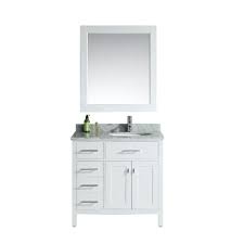 Design Element London 36 In W X 22 In D Single Vanity In White With Marble Vanity Top And Mirror In Carrara White Dec076d W L Single Sink Bathroom Vanity Marble Vanity Tops Single