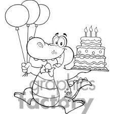Birthday Hat Clipart Black And White Black White Alligator Holding Birthday Cake Clipart Royalty Free Clipart 384327 Birthday Coloring Pages Mothers Day Coloring Pages Happy Birthday Coloring Pages
