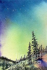 Northern Lights Watercolor By C Mohamed Hirji Fineartamerica Northern Lights Watercolor Watercolor Landscape Art Painting