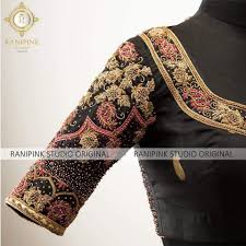 Black And Gold Combination Blouse Designs Stunning Black Color Designer Blouse With Hand Embroidery Gold Thread And Bead Work 24 January 2 Blouse Work Designs Blouse Designs Embroidery Blouse Designs
