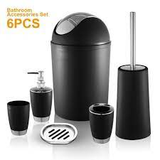 We also carry items such as bath organizers, bathroom baskets, bathroom ceiling fans and bathroom trash cans. Bathroom Accessories Set 6 Pcs Bathroom Set Ensemble Complete Soap Dispenser Toothbrush Holder Tumbler Soap Dish Toilet Cleaning Brush Trash Can Walmart Com Walmart Com