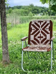 Excited To Share The Latest Addition To My Etsy Shop Macrame Lawn Chair Folding Lawn Chair Webbed Lawn Chair Lawn Chairs Outdoor Chairs Backyard Decor