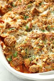 Baked Chicken Parmesan Casserole With Croutons Recipe Recipe Baked Chicken Parmesan Chicken Parmesan Recipes Chicken Parmesan Casserole