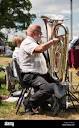 Powys, Wales, UK. A member of the Knighton Town Silver Band plays ...