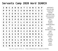 Download Word Search On Servants Camp 2020 Word Search