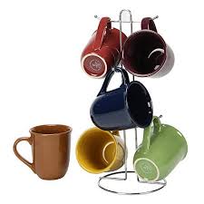 7piece Gibson Cafe Amaretto Mug Set With Metal Rack Stoneware Solid Color Coffee Mugs Set With Wire Stand 9170807 Check Out The Mugs Set Mugs Cafe Amaretto