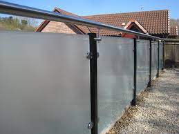 Opaque Glass Balustrade Design With Stainless Steel Handrails And Fittings And Black Upright Posts Stainless Steel Handrail Balustrade Design Glass Balustrade