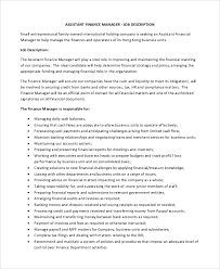 Finance manager job description detailing typical duties and responsibilities. Free 10 Sample Financial Manager Job Description Templates In Pdf Ms Word