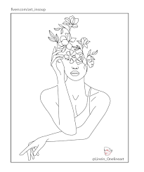 Draw a circle on top of a trapezoid to make the silhouette of a head. Woman Pose With Flowers In Her Head Grow Up Like A Flower Embroidered Canvas Art Outline Art Line Art Drawings