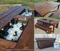 13 Diy Cooler Table Plans To Build For Outdoor Beer Drinks Or Patio Picnic Free Wood Patio Table Diy Patio Table Outdoor Patio Table