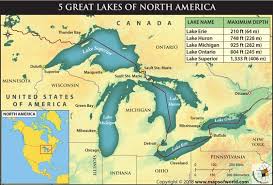 How Deep Are The 5 Great Lakes Of North America Answers Great Lakes Great Lakes Map Lake