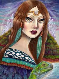 Lemurian Priestess Iguana crystals fine art print by Tammy Wampler