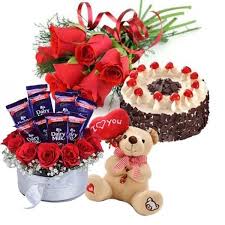 Birthday Gift Cake And Flowers A Bunch Of Delight Combo Gifts Roses Basket And Bouquet Black Forest Cake With Dairy Milk Chocolate Dairy Milk Chocolate Dairy Milk Milk Cake