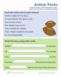 Using Action Verbs Worksheet Education Com Action Verbs Verbs Lessons Verb Worksheets