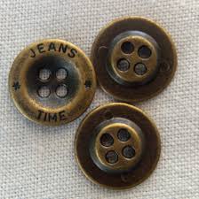 5 Antiqued Brass Tone Buttons, 18 Mm, Deep Center Well With 4 Holes,  Printing