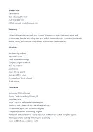 Diesel Mechanic Resume Pdf Format E Database Org