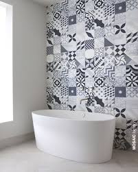 Black And White Mosaic Floor Tiles Modern Clean Bathroom With Black White Grey Patchwork Feature Wall Tiles From Mosaic Factory Cement Cleaning Bathroom Tiles White Ceramic Tiles Tile Bathroom