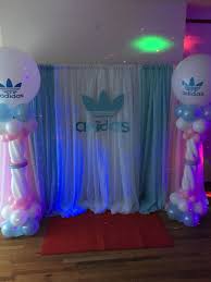 Red Carpet With Adidas Backdrop And Balloons Theme Party Decorations Birthday Party Themes Party Decorations