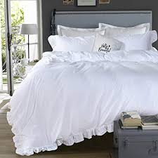 This stunning sham features diamond quilt stitching that coordinates back to the ruffle garden quilt. Amazon Com Queen S House 3 Pieces Duvet Cover Set Washed Cotton White Ruffled Duvet Quilt Cover With Zipper Bedding Set Queen Size Shabby Ruffle White Kitchen Dining
