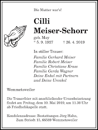 Traueranzeigen von Cilli Meiser-Schorr
