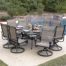 La Salle 9 Piece Sling Patio Dining Set With Swivel Rockers And Square Table By Lakeview Outdoor Designs Bbqguys Patio Dining Set Patio Design Outdoor Design