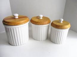 Shop wayfair for the best glass canisters with wood lids. Reserved For Patsy Vintage Canister Set Ceramic Wood Lids Set Etsy Ceramic Canisters Vintage Canister Sets Vintage Canisters
