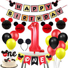 We also have a red, black, and yellow mickey mouse theme that's perfect for all ages. Mickey Mouse One Banner First Birthday Decorations One Highchair Banner For Baby Boys Girls 1st Birthday Party Supplies Mickey One Cake Topper Party Supplies Toys Games Pogrebnoneven Rs