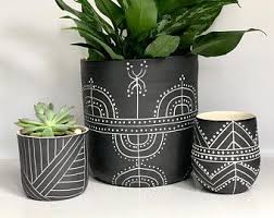 made to order medium black and white leaf carved planter etsy painted pots diy diy flower pots painted plant pots
