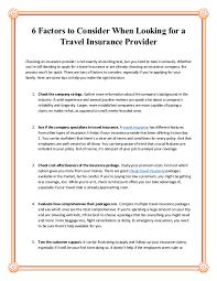 6 Factors To Consider When Looking For A Travel Insurance Provider Travel Insurance Insurance Travel