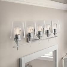 The sleek, brushed nickel finish and etched white glass shades with clean lines complement a wide range of decor styles. 5 Light Brushed Nickel Bathroom Vanity Lighting You Ll Love In 2021 Wayfair