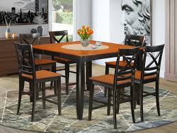 This kitchen table set with a round pedestal table consists of four chairs. Faqu7h Blk W 7 Pc Counter Height Dining Room Set Dining Table And 6 Kitchen Bar Stool East West Furniture