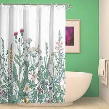 Amazon Com Qcwn Flower Shower Curtain Colorful Floral Border Herbs And Wild Flowers Botanica Flower Shower Curtain Floral Shower Curtains Boho Shower Curtain
