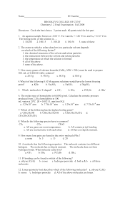Name______________________________ ID Number______________________ BROOKLYN  COLLEGE OF CUNY Chemistry 1.2 Final Examination: