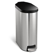 Simplehuman 45 Liter Fingerprint Proof Brushed Stainless Steel Slim Step On Trash Can With Black Plastic Lid Cw1969 The Home Depot In 2020 Brushed Stainless Steel Trash Can Simplehuman