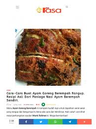 Hai semua, sis nak kongsikan resipi ayam goreng berempah yang sedap dan mudah.bahan2:3 bahagian paha ayam1 sudu makan rempah kari1 sudu makan lada sulah1 sud. Www Rasa My Cara Cara Buat Ayam Goreng Berempah Rangup Resipi Asli Dari Peniaga Nasi Ayam Berempah Sendiri