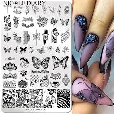 Stencil lace pattern on shoes with floral paint. Nicole Diary Big Size Butterfly Image Nail Stamping Plates Flower Leaf Lace Printing Stencil Floral Design Stamp Template Super Discount 328c67 Goteborgsaventyrscenter