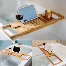 The adjustable tub caddy can be fit to a clawfoot or freestanding tub, and the edges feature rubber stops to prevent scratching of your tub. Bathtub Rack Bamboo Shelf Shower Tub Book Reading Tray Holder Stand Expandable Caddy And Tray Create Your Own Spa At Home Wooden Bath Tray Securely Holds Drinks Bath Walmart Canada
