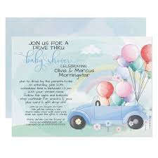 Blue Car Balloons Drive Thru Baby Shower Invitation Zazzle Com In 2020 Virtual Baby Shower Invitation Surprise Baby Shower Baby Shower Balloons