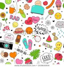 Cute Funny Doodles Seamless Pattern On White Background For Teenage Girls Funny Doodles Doodles Seamless Patterns