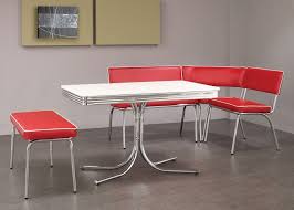Retro 1950s Diner Dining Table W Corner Bench Set Chrome Plated Red 5pc Retro Kitchen Tables Kitchen Table Chairs Glass Top Dining Table