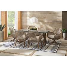 Hampton Bay Haymont 7 Piece Steel Wicker Outdoor Patio Dining Set With Beige Cushions Frs80961 St The Home Depot In 2020 Patio Dining Furniture Modern Outdoor Dining Sets Patio Dining Set