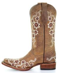 Circle g burnished brown double zipper booties. Corral Circle G Floral Embroidery Womens Square Toe Western Boots L538