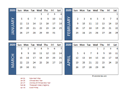 This template is available as editable excel / pdf document. 2020 Four Month Calendar Malaysia Template Free Printable Templates