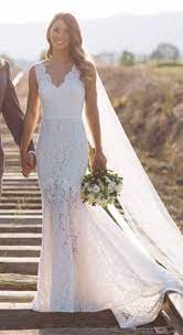 Simple V Neck Fit Flare Wedding Gowns Sweep Train Hollow Floral V Back Beach Wedding Dress Omw64 W Wedding Dresses Lace Wedding Dresses Wedding Dresses Simple