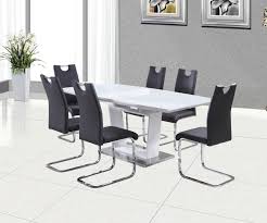 Sleek and stylish, this set includes two fully upholstered, armless dining side chairs. Kamco Direct Ltd Lorgato White High Gloss Extending Dining Table 160cm 200cm With Brushed Steel Pedestal And Modern Grey Leather Chairs With Chrome Handle Table 6 Chairs Buy Online In Bahamas At