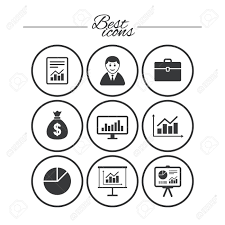 Statistics Accounting Icons Charts Presentation And Pie Chart