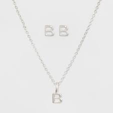 Sterling Silver Initial B Earrings And Necklace Set A New Day Silver Sterling Silver Initial Silver Initials Initial Earrings