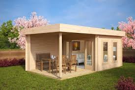 Modernes Gartenhaus Mit Terrasse Lucas E 9m 44mm 3x6 Hansagarten24 Gartenhaus Mit Terrasse Gartenhaus Mit Veranda Gartenhaus