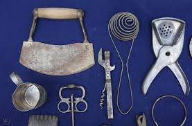 Use a pegboard as gadget keeper Lot Of Antique Kitchen Gadgets Utensils Primitive Kitchen Tools 1890867562